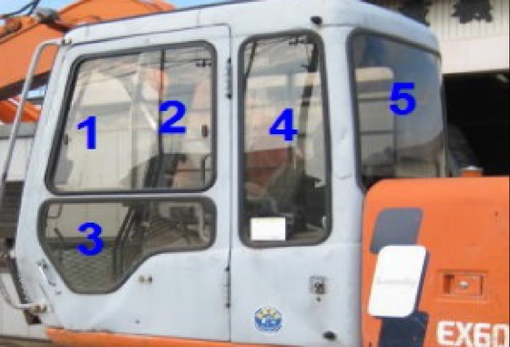 4383431 HITACHI Szklane okno kabiny koparki Lewe drzwi Tylne położenie NO.4