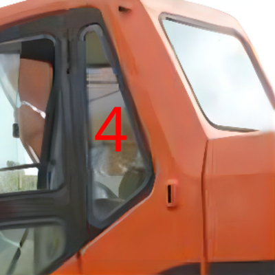 Szkło hartowane ISO do szyby przedniej DOOSAN Pozycja tylna lewych drzwi nr 4